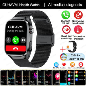 Planet Gates Black Mesh Belt / Medical grade 2024 New Uric Acid Blood Fat Smartwatch ECG Blood Glucose Heart Rate Blood Pressure Health Monitoring Smart Watch For HUAWEI IOS