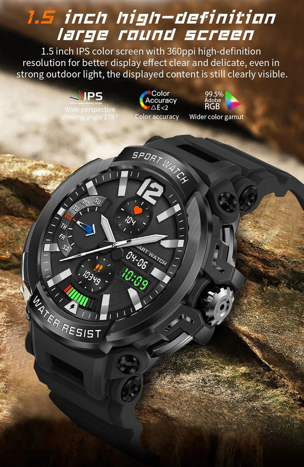 Planet Gates Black MEVADEN 1.5" Bluetooth Call GPS Smart Watch Men 120+ Sports Fitness Tracker Health Monitor Smartwatch for Android IOS 600mAh T90