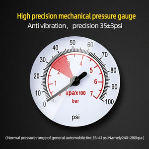 Planet Gates Black Mini Tire Inflator Portable Air Compressor: Car Pump With Pressure Gauge & Light - Perfect For Cars, Motorcycles & Bicycle, Balls