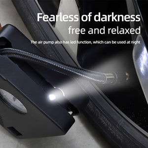 Planet Gates Black Mini Tire Inflator Portable Air Compressor: Car Pump With Pressure Gauge & Light - Perfect For Cars, Motorcycles & Bicycle, Balls