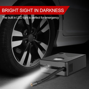 Planet Gates Black Mini Tire Inflator Portable Air Compressor: Car Pump With Pressure Gauge & Light - Perfect For Cars, Motorcycles & Bicycle, Balls