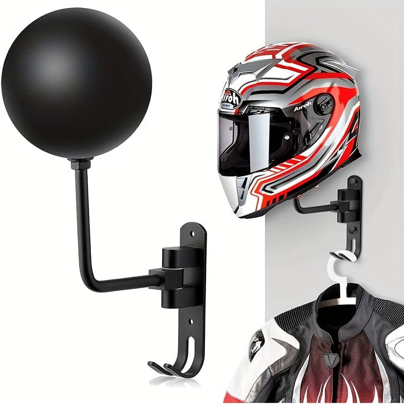 Planet Gates Black Motorcycle Helmet Rack Wall Mount, 180 Degree Rotation Metal Bike Helmet Holder Mount Bicycle Helmet Display Hanger Stand, Helmet Holder, Helmet Hanger