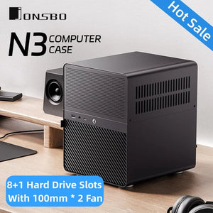 Planet Gates Black N3 / CHINA JONSBO N3 NAS Mini Case All-In-One Aluminum ITX Chassis 8Hard Disk Support 130mm CPU Cooler 250mm Graphics Card With 100mm*2 Fan
