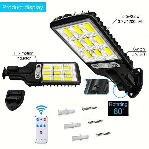 Planet Gates Black NEW 1pc 2200W Outdoor Solar Street Light, Human Body Induction Garden Light With Remote Control, LED Wall Light Waterproof Garden Light