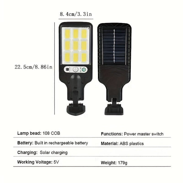Planet Gates Black NEW 1pc 2200W Outdoor Solar Street Light, Human Body Induction Garden Light With Remote Control, LED Wall Light Waterproof Garden Light