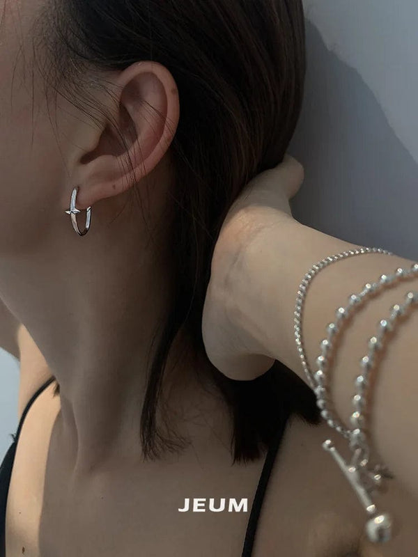 Planet Gates Black New 925 Sterling Silver Earrings Small Star Earrings Female Charm Jewelry Gift hoop earrings for women