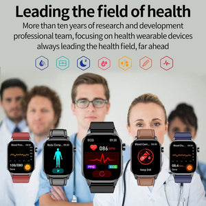 Planet Gates Black New Blood Glucose Health Smartwatch Men ECGPPG Blood Pressure Lipids Uric Acid IP67 Waterproof Sport Bluetooth Call Smart Watch