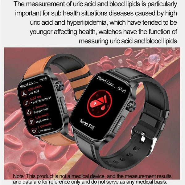 Planet Gates Black New Blood Glucose Health Smartwatch Men ECGPPG Blood Pressure Lipids Uric Acid IP67 Waterproof Sport Bluetooth Call Smart Watch