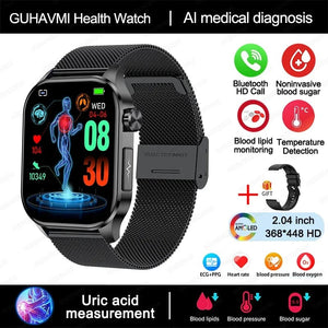 Planet Gates Black New Blood Glucose Health Smartwatch Men ECGPPG Blood Pressure Lipids Uric Acid IP67 Waterproof Sport Bluetooth Call Smart Watch
