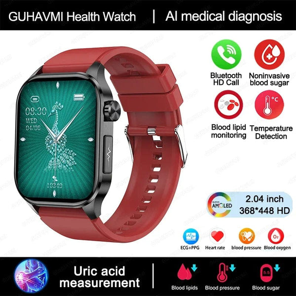Planet Gates Black New Blood Glucose Health Smartwatch Men ECGPPG Blood Pressure Lipids Uric Acid IP67 Waterproof Sport Bluetooth Call Smart Watch