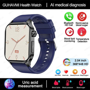 Planet Gates Black New Blood Glucose Health Smartwatch Men ECGPPG Blood Pressure Lipids Uric Acid IP67 Waterproof Sport Bluetooth Call Smart Watch