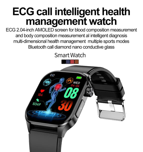 Planet Gates Black New Blood Glucose Health Smartwatch Men ECGPPG Blood Pressure Lipids Uric Acid IP67 Waterproof Sport Bluetooth Call Smart Watch
