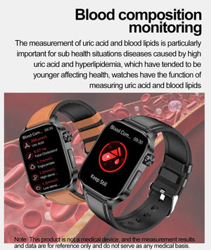 Planet Gates Black New Blood Glucose Health Smartwatch Men ECGPPG Blood Pressure Lipids Uric Acid IP67 Waterproof Sport Bluetooth Call Smart Watch