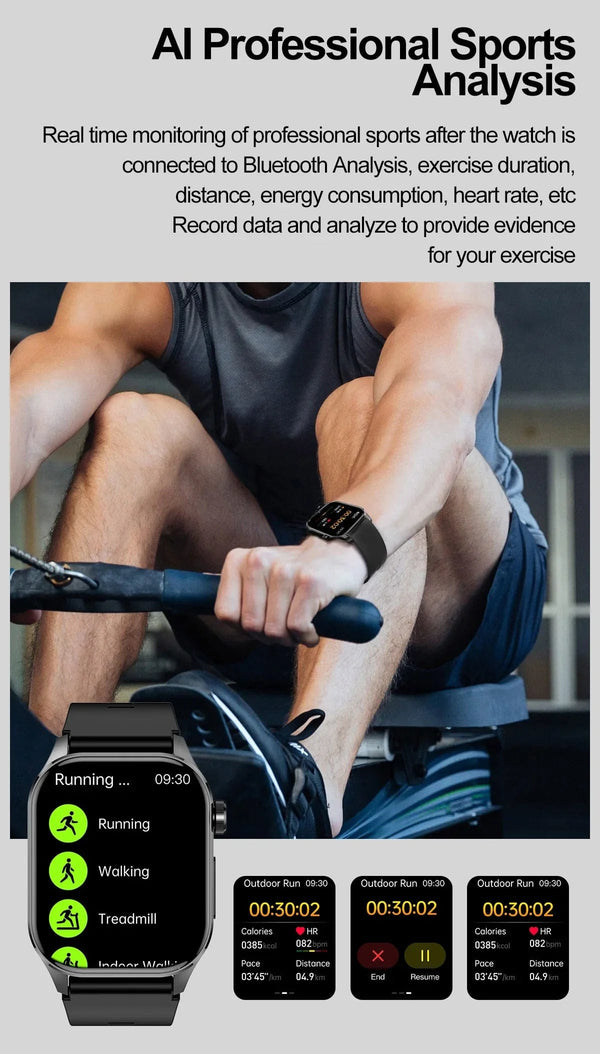 Planet Gates Black New Blood Glucose Health Smartwatch Men ECGPPG Blood Pressure Lipids Uric Acid IP67 Waterproof Sport Bluetooth Call Smart Watch