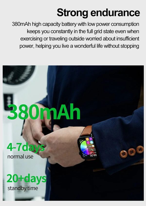Planet Gates Black New Blood Glucose Health Smartwatch Men ECGPPG Blood Pressure Lipids Uric Acid IP67 Waterproof Sport Bluetooth Call Smart Watch