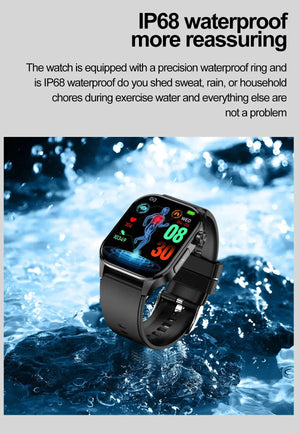 Planet Gates Black New Blood Glucose Health Smartwatch Men ECGPPG Blood Pressure Lipids Uric Acid IP67 Waterproof Sport Bluetooth Call Smart Watch