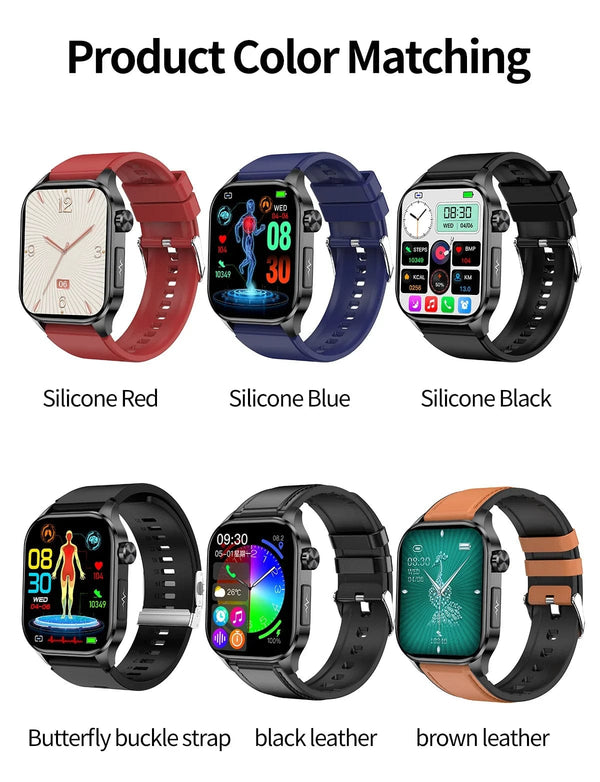 Planet Gates Black New Blood Glucose Health Smartwatch Men ECGPPG Blood Pressure Lipids Uric Acid IP67 Waterproof Sport Bluetooth Call Smart Watch