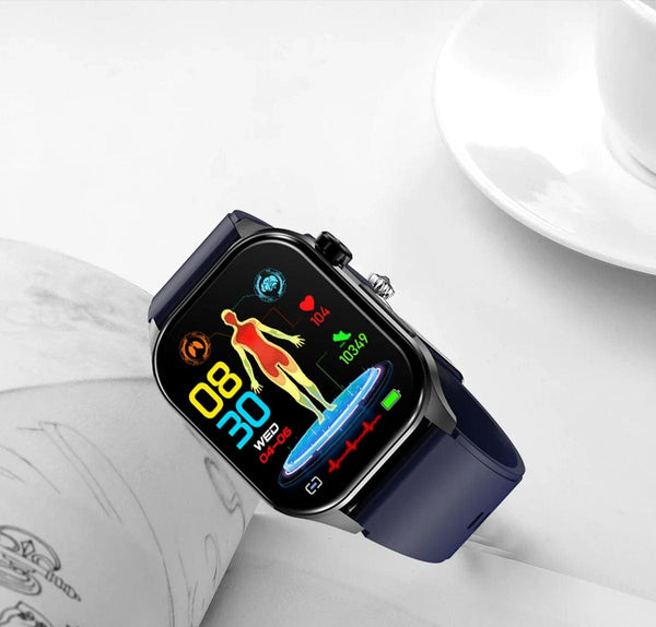 Planet Gates Black New Blood Glucose Health Smartwatch Men ECGPPG Blood Pressure Lipids Uric Acid IP67 Waterproof Sport Bluetooth Call Smart Watch