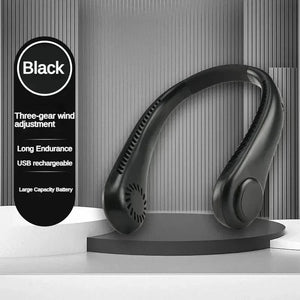 Planet Gates black New Mini Neck Fan Portable Bladeless Hanging Neck 1200mAh Rechargeable Air Cooler 3 Speed Mini Summer Sports Fans