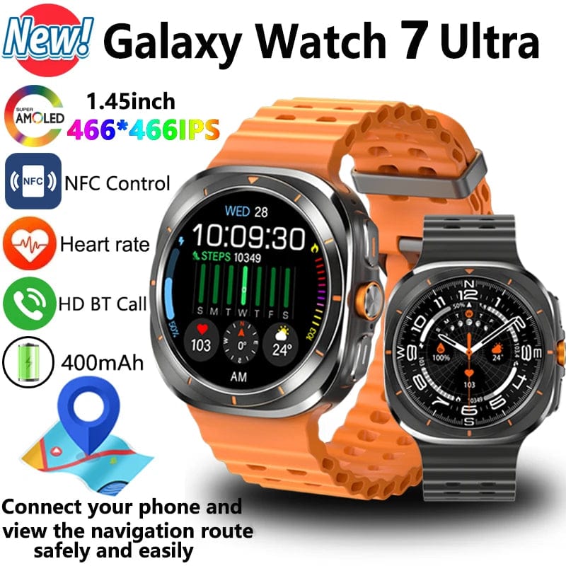 Planet Gates Black / NFC Watch 7 Ultra For Samsung Galaxy Watch 7 Ultra GPS Compass NFC Smart Watch Outdoor Sports Man AMOLED BT Call IP68 Galaxy 6 Upgraded Smartwatch