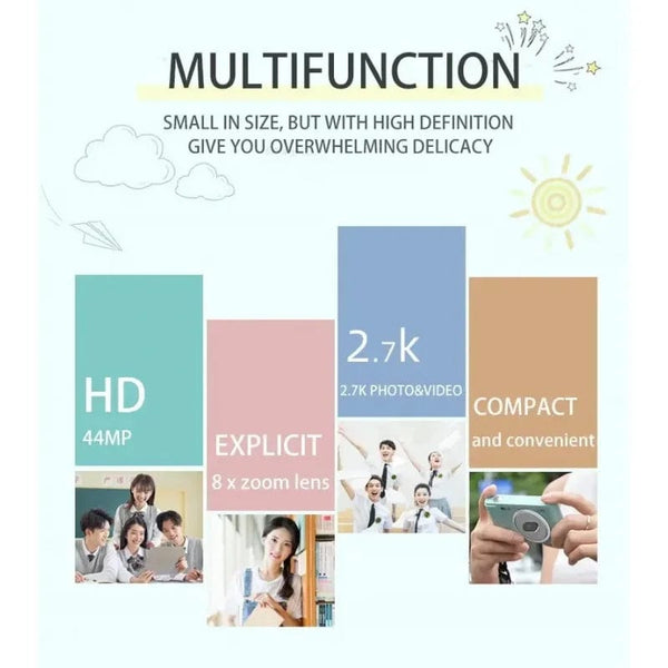 Planet Gates Black-no card 4K Digital Camera Mini Retro Travel Selfie Camara 50 Megapixels HD Photography 2.4inch Screen Entry-Level Kids Campus Selfie Cam