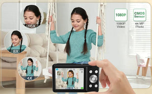 Planet Gates Black No Card HD 2.4 inches 1080P digital Camera Rechargeable Cameras with 16x Zoom Compact Camera 44MP Cameras for kids Girls camera digit