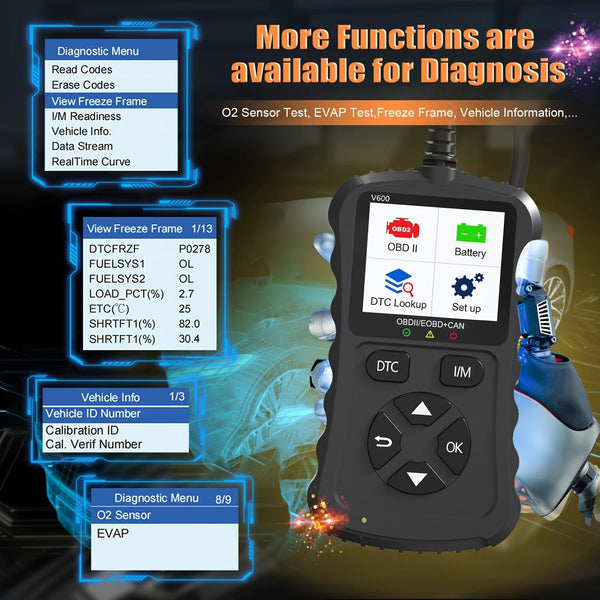 Planet Gates Black OBD2 Code Scanner, OBDII Car Code Reader Check Engine Fault Code Scanner Cranking and Charging Tester OBD2 Diagnostic Tool For OBDII 12V Gasoline Cars