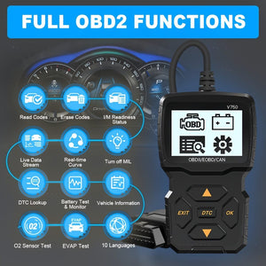 Planet Gates BLACK OBD2 Reader Tool, OBDII EOBD Car Code Scanner Check Engine Light Fault Code Live Data Stream CAN Diagnostic Tool For OBD2 Protocol Cars Since 1996