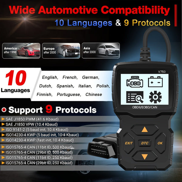 Planet Gates BLACK OBD2 Reader Tool, OBDII EOBD Car Code Scanner Check Engine Light Fault Code Live Data Stream CAN Diagnostic Tool For OBD2 Protocol Cars Since 1996