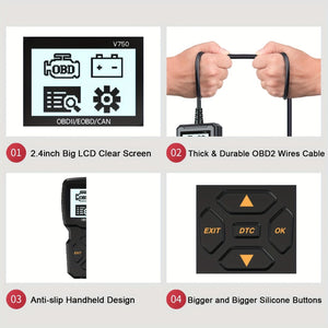 Planet Gates BLACK OBD2 Reader Tool, OBDII EOBD Car Code Scanner Check Engine Light Fault Code Live Data Stream CAN Diagnostic Tool For OBD2 Protocol Cars Since 1996