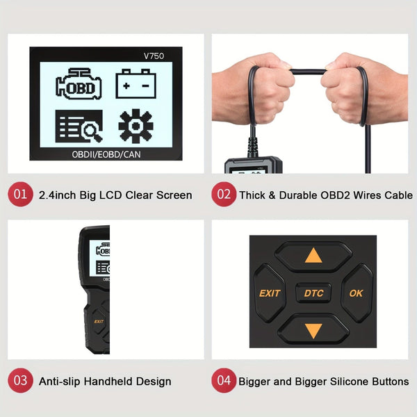 Planet Gates BLACK OBD2 Reader Tool, OBDII EOBD Car Code Scanner Check Engine Light Fault Code Live Data Stream CAN Diagnostic Tool For OBD2 Protocol Cars Since 1996