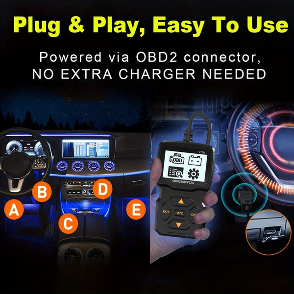 Planet Gates BLACK OBD2 Reader Tool, OBDII EOBD Car Code Scanner Check Engine Light Fault Code Live Data Stream CAN Diagnostic Tool For OBD2 Protocol Cars Since 1996