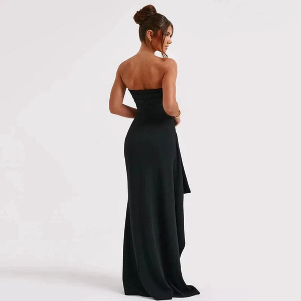 Planet Gates Black Off-shoulder Strapless Backless High Split Maxi Dress For Women Sleeveless Bodycon Club Party Evening Long Dress Clothes