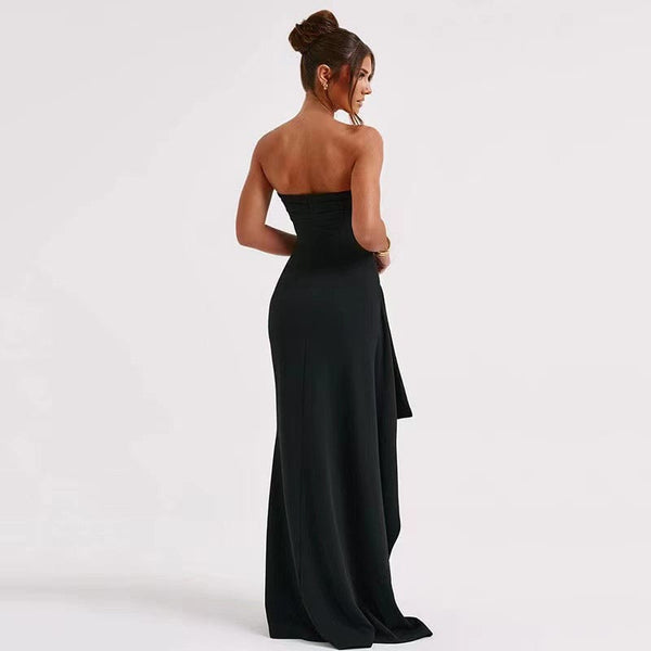 Planet Gates Black Off-shoulder Strapless Backless High Split Maxi Dress For Women Sleeveless Bodycon Club Party Evening Long Dress Clothes