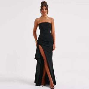 Planet Gates Black Off-shoulder Strapless Backless High Split Maxi Dress For Women Sleeveless Bodycon Club Party Evening Long Dress Clothes