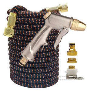 Planet Gates Black Orangewith gun / 50ft High Pressure Garden Water Hose Expandable Double Metal Connector Pvc Reel Magic Water Pipes for Garden Farm Irrigation Car Wash