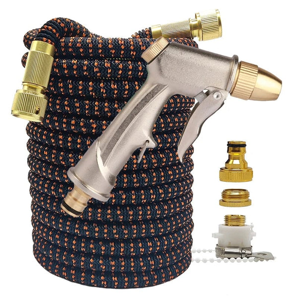 Planet Gates Black Orangewith gun / 50ft High Pressure Garden Water Hose Expandable Double Metal Connector Pvc Reel Magic Water Pipes for Garden Farm Irrigation Car Wash