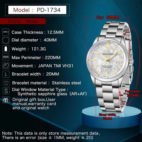 Planet Gates Black PAGANI DESIGN 40MM Men Quartz Watches TMI VH31 Luxury Business Top Sapphire 316L Stainless Steel 100M Waterproof Watch For Men