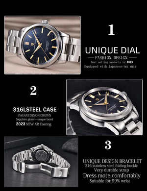 Planet Gates Black PAGANI DESIGN 40MM Men Quartz Watches TMI VH31 Luxury Business Top Sapphire 316L Stainless Steel 100M Waterproof Watch For Men