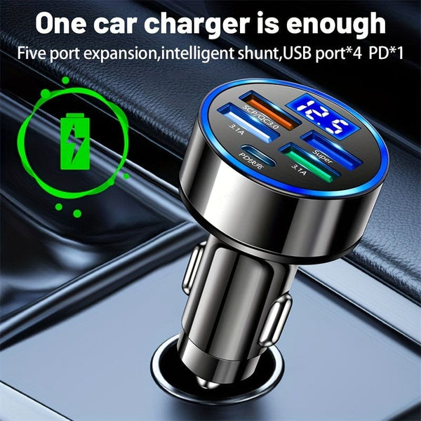 Planet Gates Black PD + QC 3.0 Fast Charging Car Phone Charger Adapter 4 Ports Usb Car Charger Type C PD Quick Charge 3.0 Car Charger