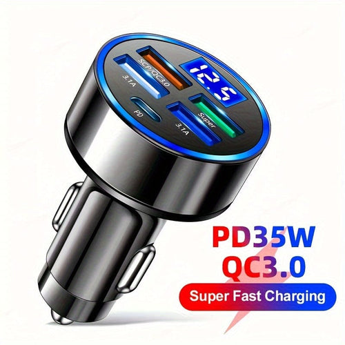 Planet Gates Black PD + QC 3.0 Fast Charging Car Phone Charger Adapter 4 Ports Usb Car Charger Type C PD Quick Charge 3.0 Car Charger