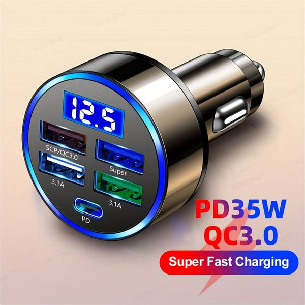 Planet Gates Black PD + QC 3.0 Fast Charging Car Phone Charger Adapter 4 Ports Usb Car Charger Type C PD Quick Charge 3.0 Car Charger