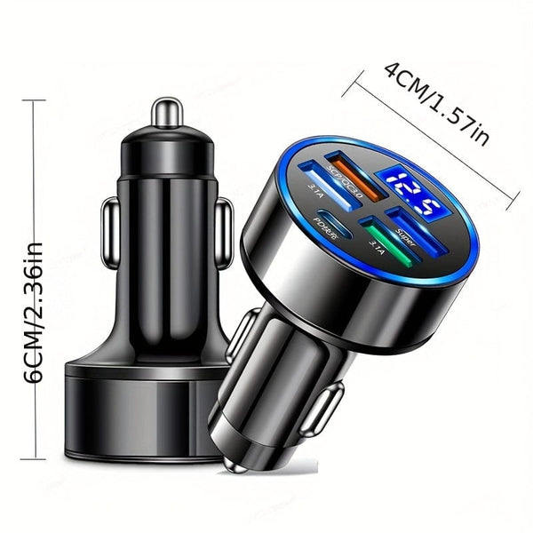 Planet Gates Black PD + QC 3.0 Fast Charging Car Phone Charger Adapter 4 Ports Usb Car Charger Type C PD Quick Charge 3.0 Car Charger