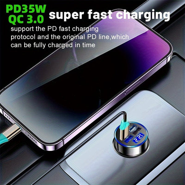 Planet Gates Black PD + QC 3.0 Fast Charging Car Phone Charger Adapter 4 Ports Usb Car Charger Type C PD Quick Charge 3.0 Car Charger