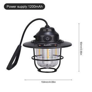 Planet Gates Black Portable Camping Lanterns Retro Hanging Tent Lamp Waterproof Dimmable Camping Light 1200mAh for Hiking Fishing Emergency Lantern