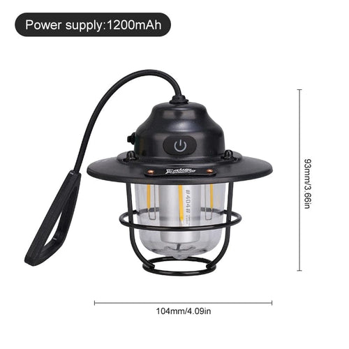 Planet Gates Black Portable Camping Lanterns Retro Hanging Tent Lamp Waterproof Dimmable Camping Light 1200mAh for Hiking Fishing Emergency Lantern