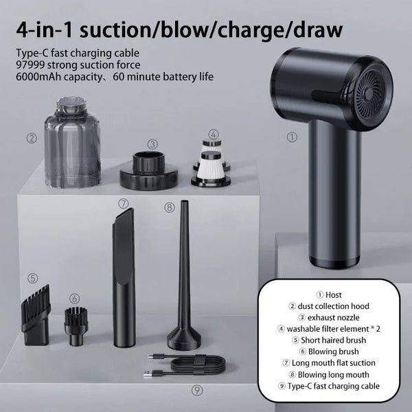 Planet Gates Black Pro 2hepa Xiaomi 5 in 1 Car Vacuum Cleaner 1990000PA Powerful Handheld Cleaning Machine for Home Appliance Car Cleaner Wireless Portable