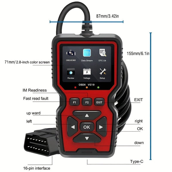 Planet Gates Black+red 2023 New Car Scanner: Obd2 Diagnostic Tool for Engine Fault Detection & Removal, Battery Voltage Reading & Data Stream