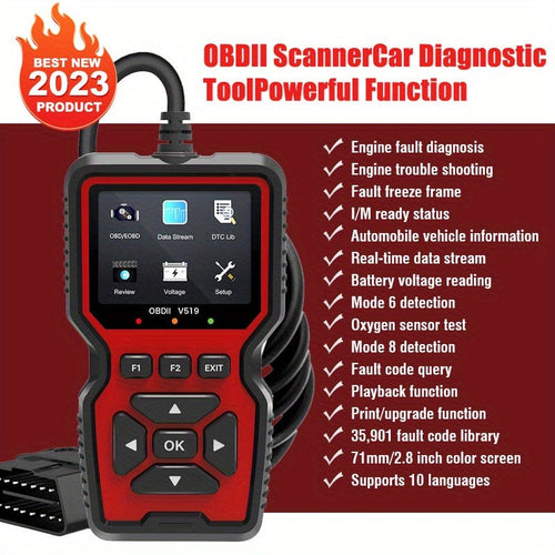 Planet Gates Black+red 2023 New Car Scanner: Obd2 Diagnostic Tool for Engine Fault Detection & Removal, Battery Voltage Reading & Data Stream