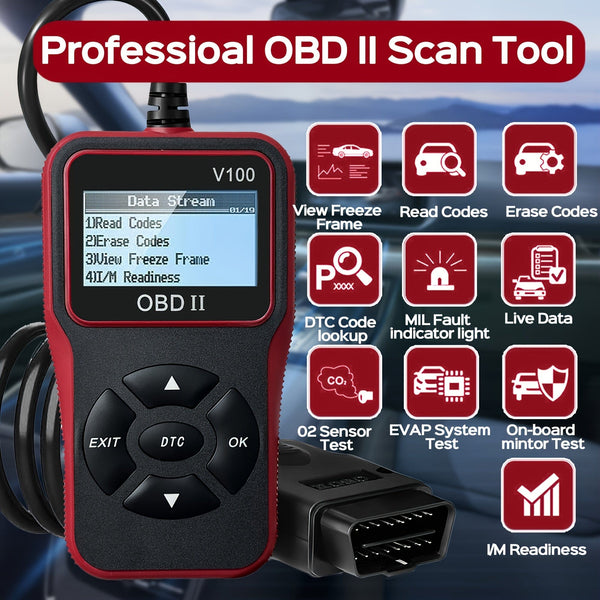 Planet Gates Black Red Automotive OBD2 Diagnose Scanner Code Reader Engine Fault Code Reader Scanner Can Diagnose Scan Tool For All OBD II Protocol Cars Since 1996, I/M Readiness, Battery Test, Read Code Erase Code Etc.